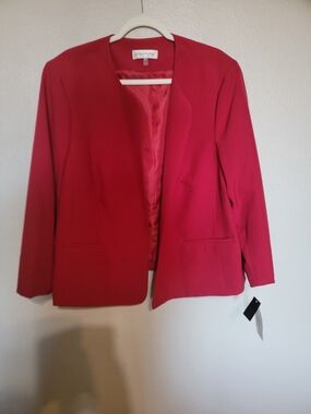 Evan Picone Fuchsia Open-Front Collarless Blazer